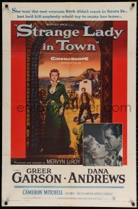8p873 STRANGE LADY IN TOWN 1sh '55 Greer Garson, Dana Andrews, Cameron Mitchell!