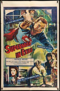8p889 SUPERMAN IN EXILE 1sh '54 cool art of George Reeves as the legendary comic book superhero!