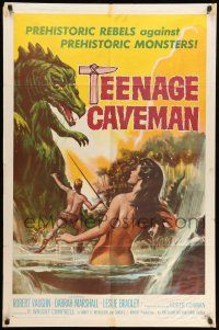 8p899 TEENAGE CAVEMAN 1sh '58 sexy art of prehistoric rebels against prehistoric monsters!