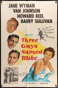 8p917 THREE GUYS NAMED MIKE 1sh '51 the life, loves & laughs of gorgeous airline hostesses!