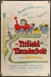 8p927 TITFIELD THUNDERBOLT 1sh '53 Stanley Holloway, cool artwork of runaway train!