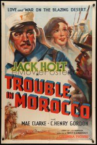 8p943 TROUBLE IN MOROCCO style B 1sh '37 newspaper man Jack Holt & Mae Clarke compete in Casablanca!