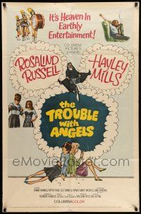 8p945 TROUBLE WITH ANGELS 1sh '66 Hayley Mills, June Harding, nun Rosalind Russell on bike!