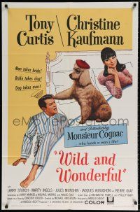 8p973 WILD & WONDERFUL 1sh '64 wacky image of Tony Curtis, Christine Kaufmann, & Monsieur Cognac!