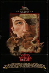 8p994 YOUNG SHERLOCK HOLMES 1sh '85 Steven Spielberg, Nicholas Rowe, really cool detective art!