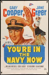 8p995 YOU'RE IN THE NAVY NOW 1sh '51 officer Gary Cooper blows his top, Jane Greer