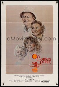 8r376 ON GOLDEN POND Aust 1sh '81 art of Katharine Hepburn, Henry Fonda, and Jane Fonda by deMar!