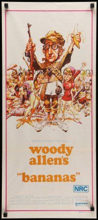 8r654 BANANAS Aust daybill '71 great artwork of Woody Allen by E.C. Comics artist Jack Davis!