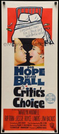 8r709 CRITIC'S CHOICE Aust daybill '63 close up of Bob Hope about to kiss smiling Lucille Ball!