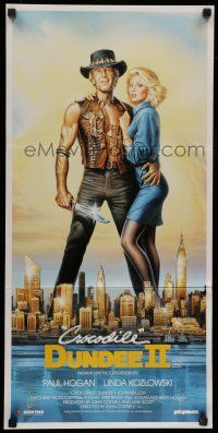 8r710 CROCODILE DUNDEE II Aust daybill '88 great art of Paul Hogan & Kozlowski over NY by Goozee!