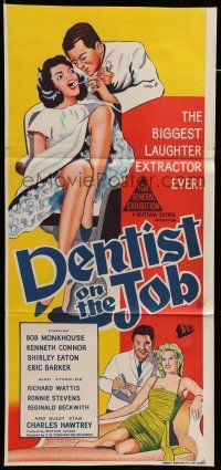 8r721 DENTIST ON THE JOB Aust daybill '63 English dentist comedy, cool art, Get On With It!