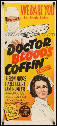 8r725 DOCTOR BLOOD'S COFFIN Aust daybill '61 cool art of Kieron Moore, sexy Hazel Court!