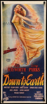 8r727 DOWN TO EARTH Aust daybill '46 wonderful full-length artwork of sexiest Rita Hayworth!