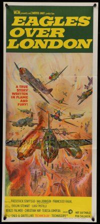 8r731 EAGLES OVER LONDON Aust daybill '73 a true story written in flame & fury, cool stone litho!