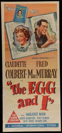 8r737 EGG & I Aust daybill '47 Claudette Colbert, MacMurray, first Ma & Pa Kettle, stone litho!