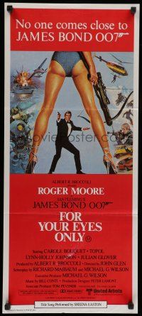 8r752 FOR YOUR EYES ONLY Aust daybill '81 Roger Moore as James Bond 007, art by Brian Bysouth!