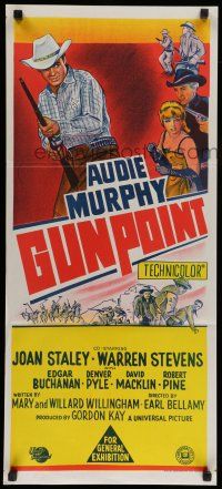 8r779 GUNPOINT Aust daybill '66 different stone litho image of cowboy Audie Murphy with rifle!
