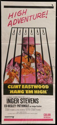 8r781 HANG 'EM HIGH Aust daybill '68 Clint Eastwood, they hung the wrong man, cool art!