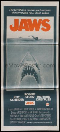 8r808 JAWS Aust daybill R70s art of Spielberg's classic man-eating shark attacking sexy swimmer!