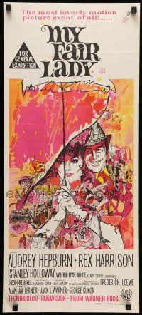 8r856 MY FAIR LADY Aust daybill '64 art of Audrey Hepburn & Rex Harrison by Bob Peak!
