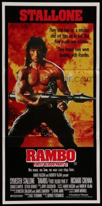 8r887 RAMBO FIRST BLOOD PART II Aust daybill '85 no man, no law, no war can stop Stallone!