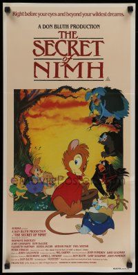 8r913 SECRET OF NIMH Aust daybill '82 Don Bluth, mouse fantasy cartoon artwork by Tim Hildebrandt!