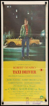 8r958 TAXI DRIVER Aust daybill '76 classic art of Robert De Niro by cab, directed by Scorsese!