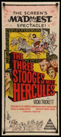8r973 THREE STOOGES MEET HERCULES Aust daybill '61 Moe Howard, Larry Fine & Joe DeRita, Burke!