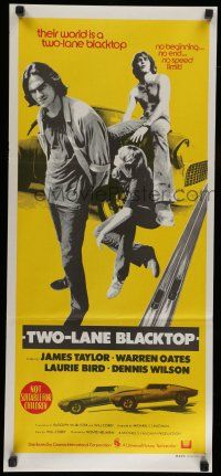 8r980 TWO-LANE BLACKTOP Aust daybill '71 James Taylor is the driver, Oates is GTO, Laurie Bird