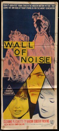8r986 WALL OF NOISE Aust daybill '63 sexy Suzanne Pleshette, Ty Hardin, Provine, horse racing!