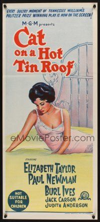 8r691 CAT ON A HOT TIN ROOF Aust daybill R66 stone litho of Elizabeth Taylor as Maggie the Cat!