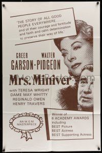 8r345 MRS. MINIVER Canadian 1sh R71 Greer Garson, Walter Pidgeon, directed by William Wyler!