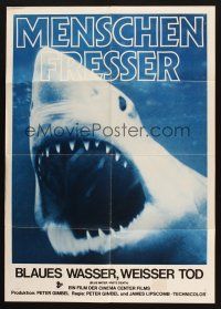 8r526 BLUE WATER, WHITE DEATH German '71 cool super close image of great white shark with open mouth