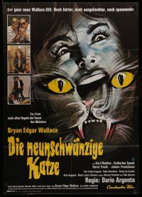 8r530 CAT O' NINE TAILS German '71 Dario Argento's Il Gatto a Nove Code, wild horror art of cat!