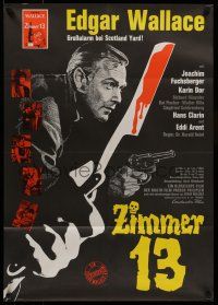 8r613 ROOM 13 German '64 Edgar Wallace, cool art of Fuchsberger w/ gun & bloody straight razor!
