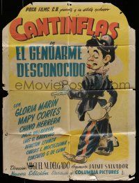 8r349 EL GENDARME DESCONOCIDO Mexican poster '41 full-length art of Cantinflas as a hobo!