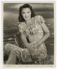 8s120 BARBARA STANWYCK 8.25x10 still '40s seated c/u in sexy two-piece outfit by the ocean!