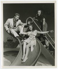 8s246 DOWN TO EARTH 8.25x10 still '46 sexy Rita Hayworth, Platt & Hunter on slide by Ned Scott!