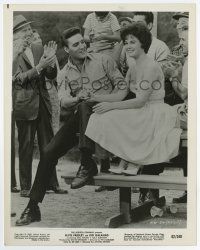8s440 KID GALAHAD 8x10.25 still '62 Elvis Presley smiles at pretty Joan Blackman & holds her hand!