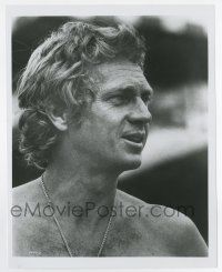 8s477 LE MANS 8x10.25 still '71 head & shoulders close up of barechested Steve McQueen!