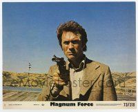 8s028 MAGNUM FORCE 8x10 mini LC #8 '73 c/u of bandaged Clint Eastwood as Dirty Harry pointing gun!