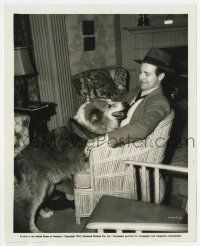 8s590 MODEL WIFE candid 8x10 still '41 Dick Powell relaxes on the set with his pet collie dog!