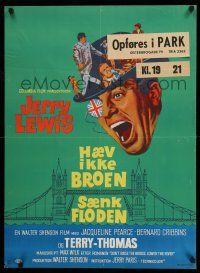 8t591 DON'T RAISE THE BRIDGE, LOWER THE RIVER Danish '68 wacky artwork of Jerry Lewis in London!