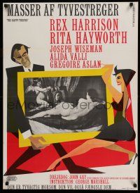 8t601 HAPPY THIEVES Danish '62 cool artwork of Rita Hayworth & Rex Harrison!