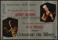 8t161 BREAKFAST AT TIFFANY'S Italian photobusta '61 Audrey Hepburn with guitar, Moon River!