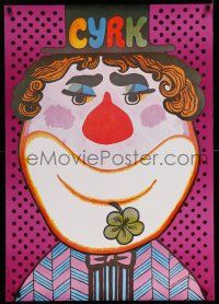 8t481 CYRK Polish commercial 27x38 '80 wonderful artwork of clown with four leaf clover by Bocianowski!