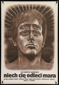 8t496 HAUNTED Polish 27x38 '82 Niech cie odleci mara, Ploza-Dolinski art of man w/four eyes!