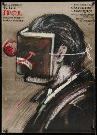 8t497 IDOL Polish 27x37 '84 great Andrzej Pagowski art of man with wild mask!
