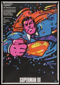 8t550 SUPERMAN III Polish 27x38 '85 best different art of Christopher Reeve by Waldemar Swierzy!