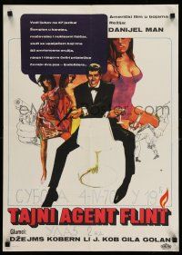 8t411 OUR MAN FLINT Yugoslavian 20x28 '66 Bob Peak art of James Coburn, sexy James Bond spy spoof!